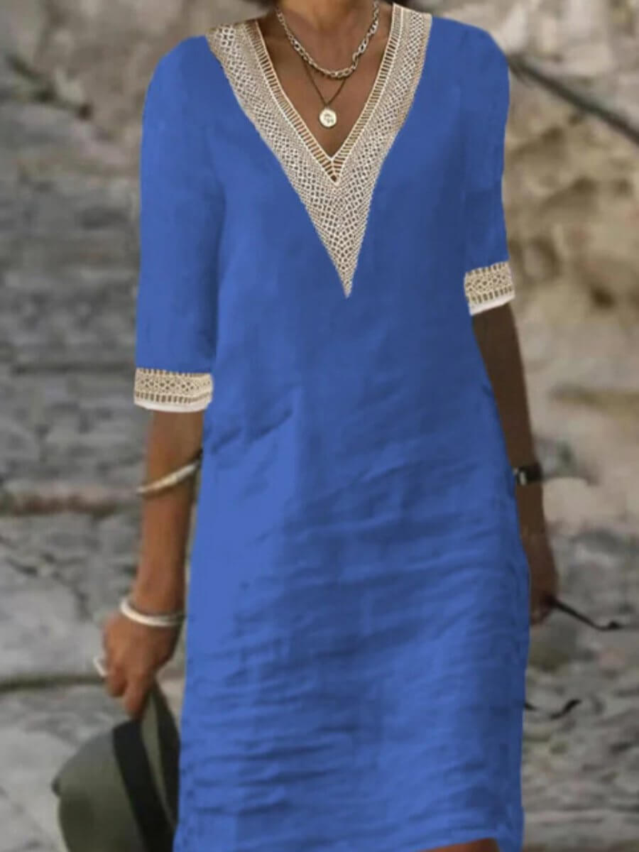 Hanna™ | Stylish V-neck Dress with Crochet Edge